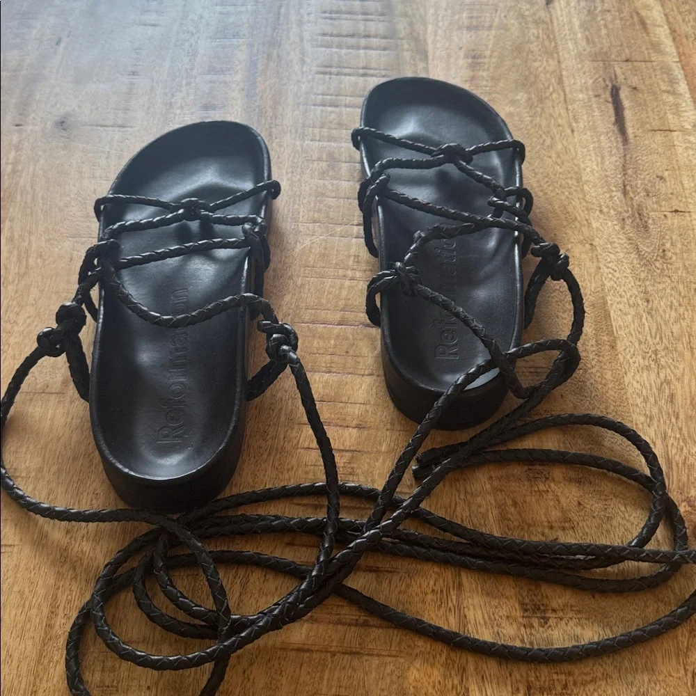 REFORMATION Margaux Women’s Black leather Lace-Up Gladiator Sandals 8 NEW